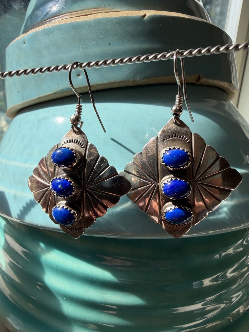 Sterling Silver Lapis Southwestern Earrings